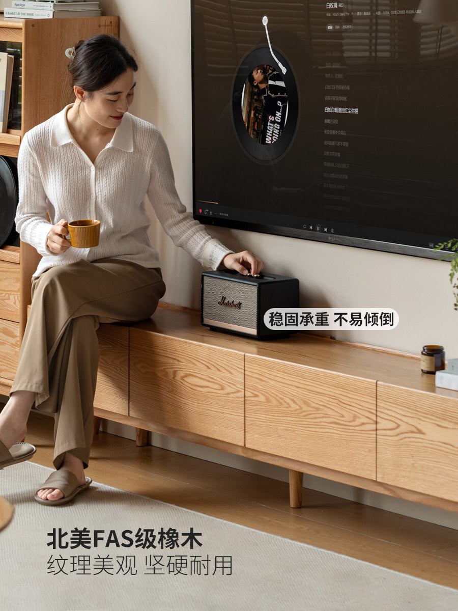 实木电视柜现代简约客厅收纳储物柜一体橡木原木风地柜